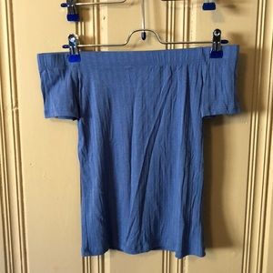 Blue off shoulder shirt